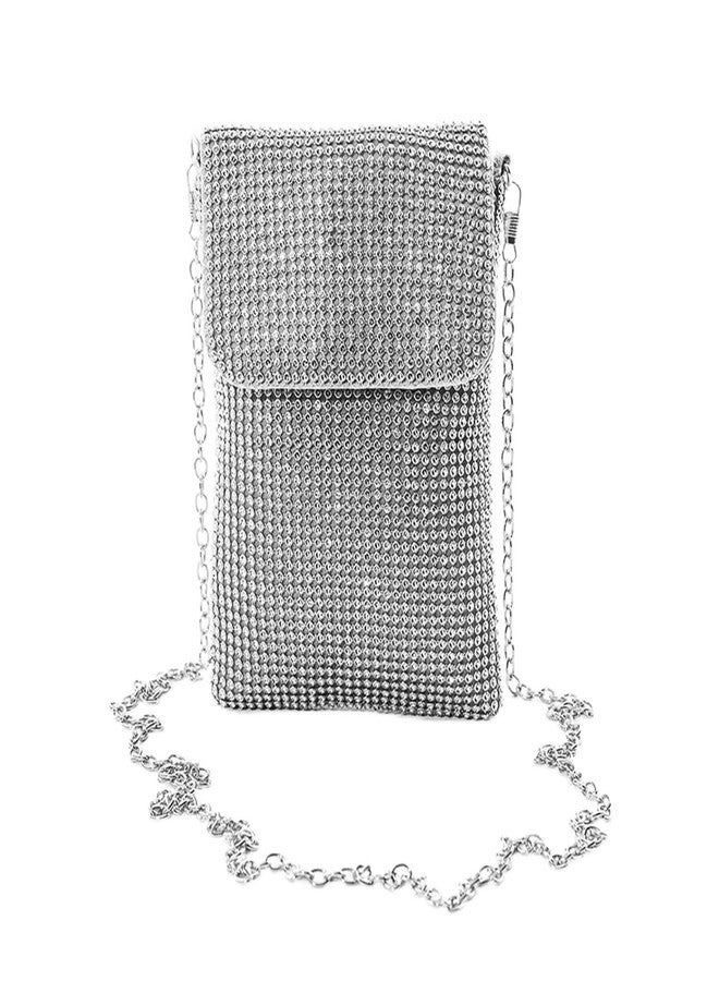 Pebipoo Silver Women's Crossbody Evening Bag Glitter Rhinestone Purse Sparkly Small Handbag - Image 1